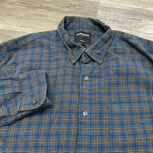 Bonobos Blue Orange Plaid Mens XL Standard Fit Stretch Button‎ Up Flannel Shirt